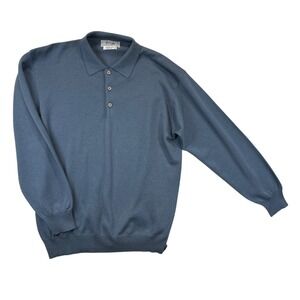 Pringle of Scotland Merino Wool Sweater Mens Blue Long Sleeve Polo